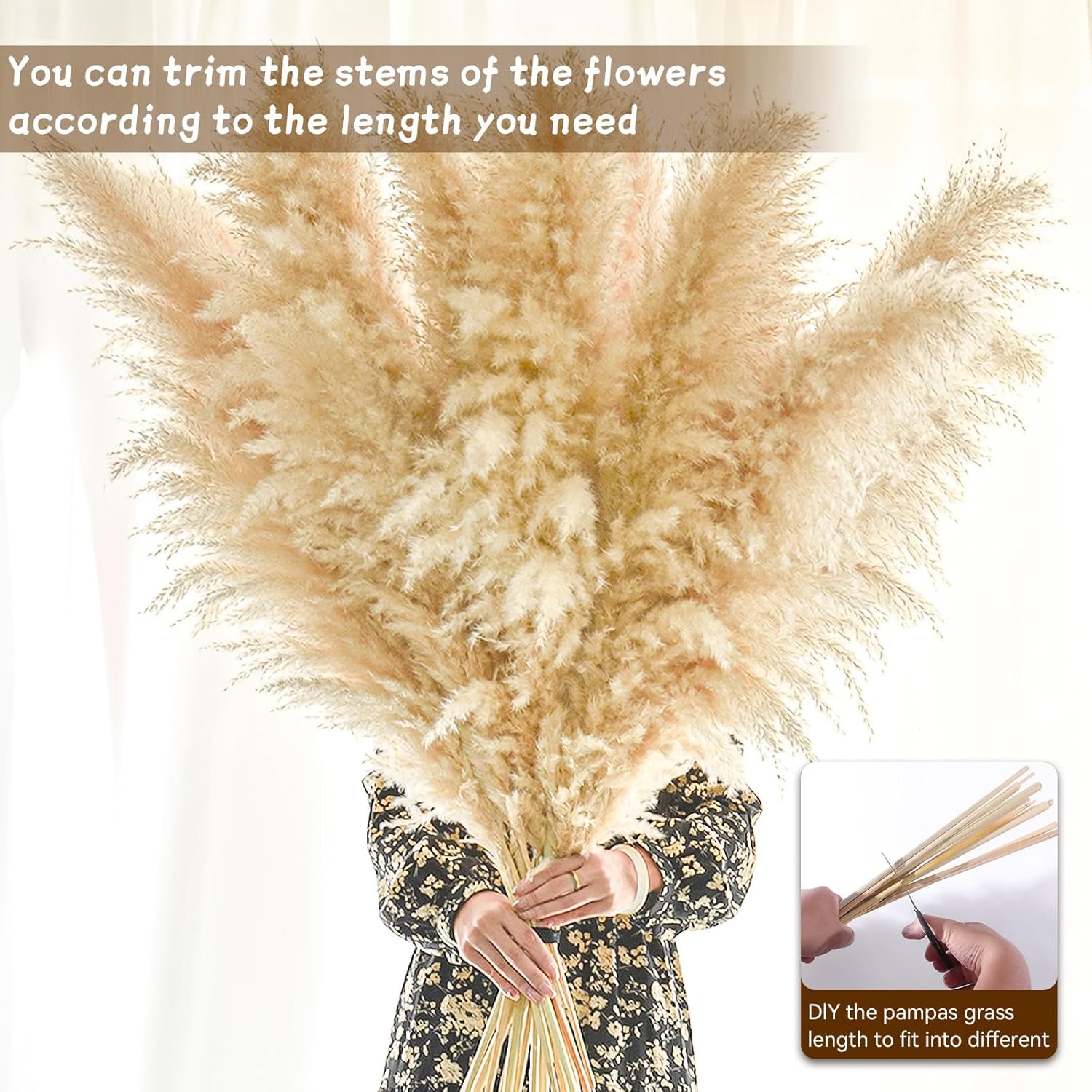 46" inch 11 Stems Natural Pampas Grass Tall Decor,Pompas Grass,Large Beige Tall Pampas Grass for