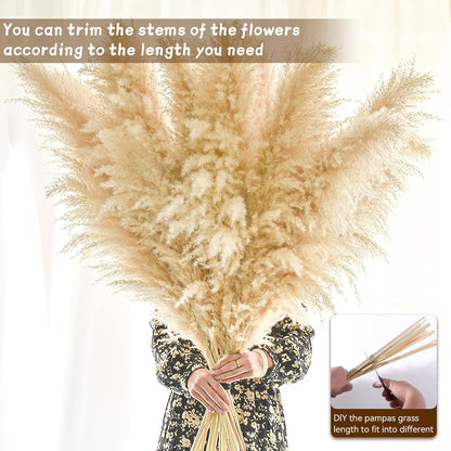 46" inch 11 Stems Natural Pampas Grass Tall Decor,Pompas Grass,Large Beige Tall Pampas Grass for