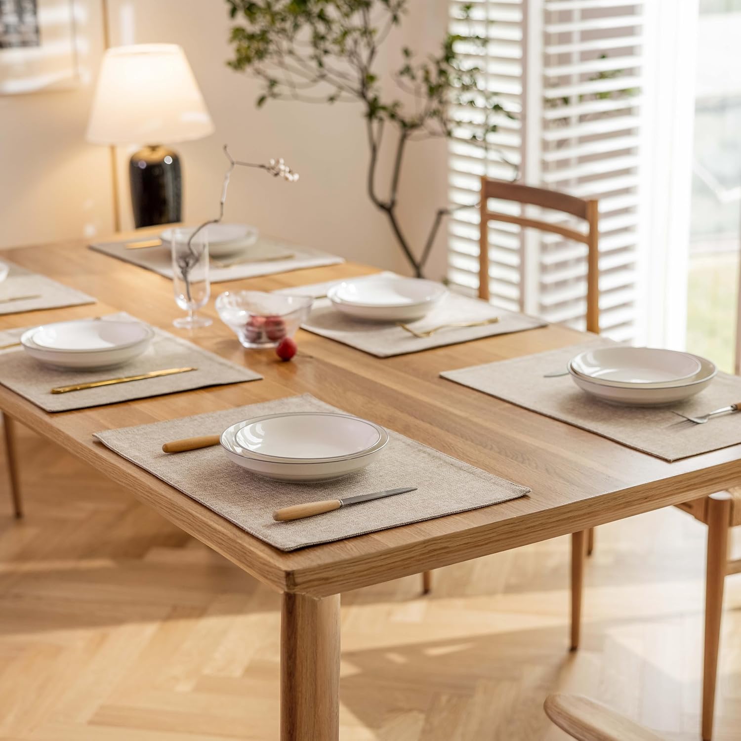 Demetex Linen Placemats Set of 6 Heat Resistant Wipeable Cloth Table Place Mats for Dining Table