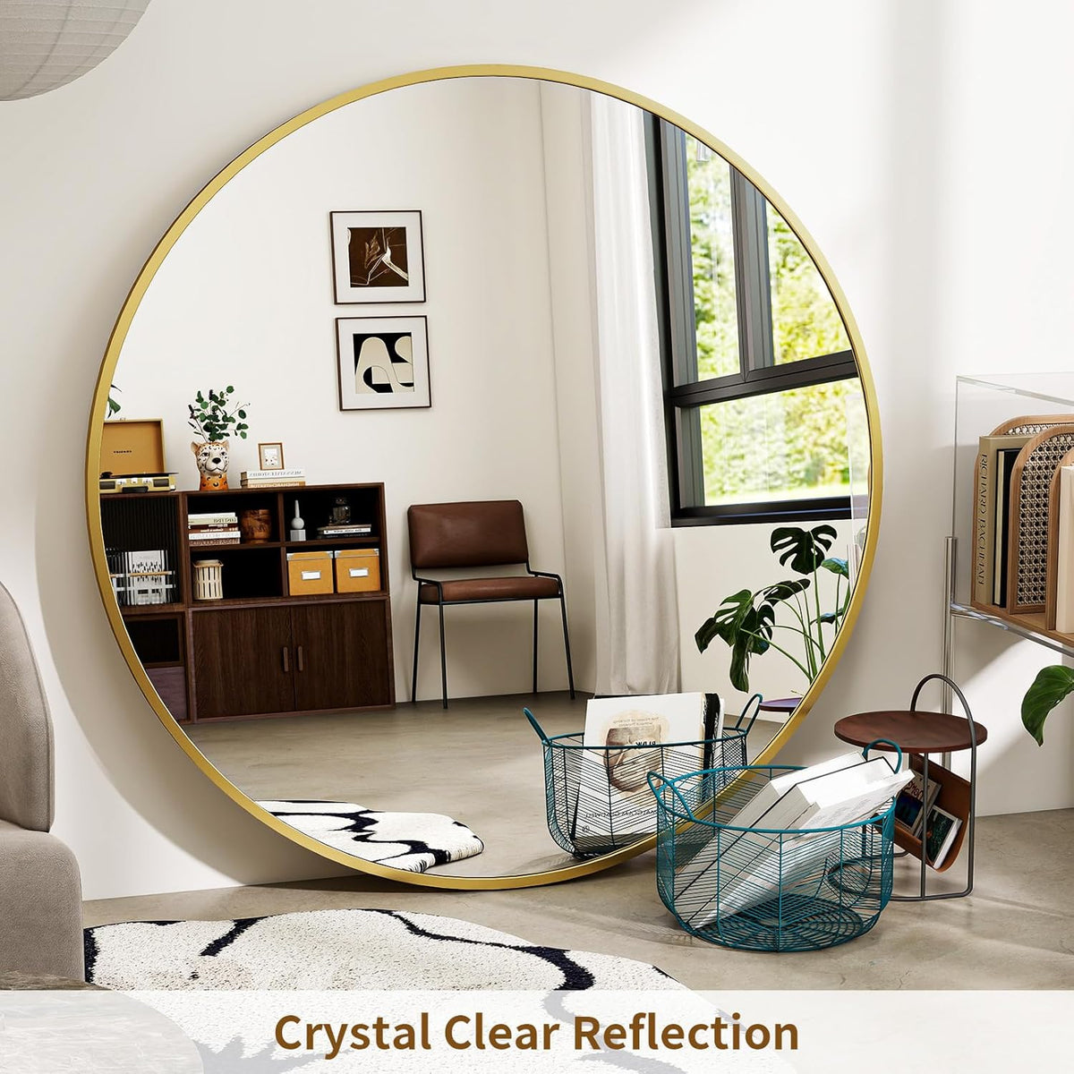 BEAUTYPEAK 48 Inch Round Mirror, Metal Frame Circle Mirror, Wall Mounted for Entryway, Bathroom