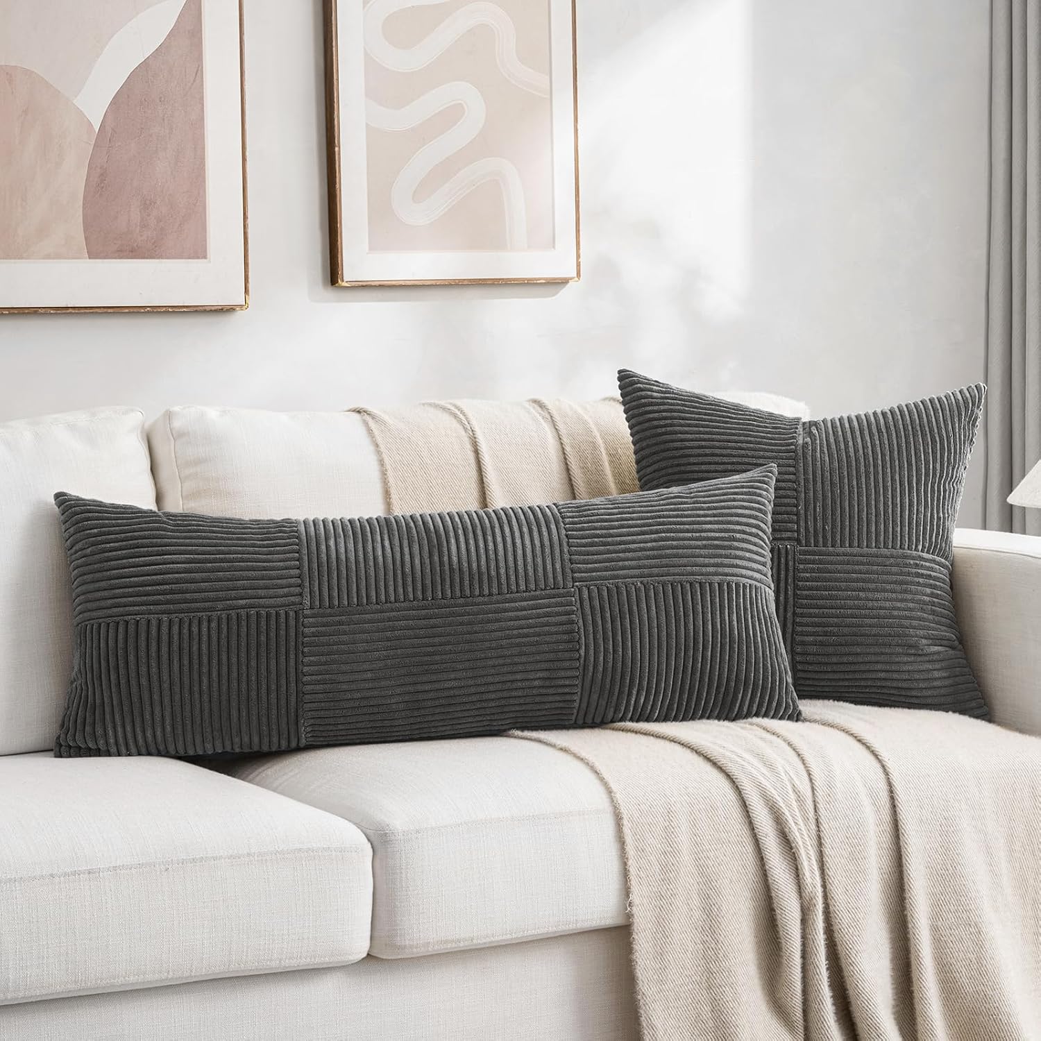 Fancy Homi 2 Packs Dark Gray Decorative Throw Pillow Covers 20x20 Inch for Living Room Couch Bed