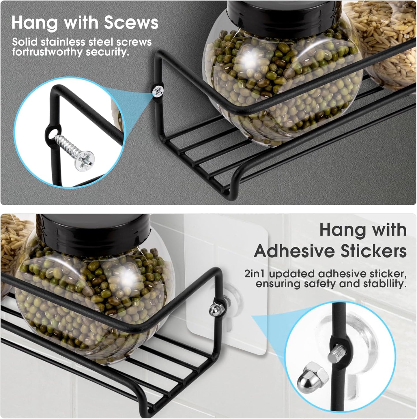 ROFAY Spice Rack Organiser, 4 Pack Wall Mounted Tier Shelf with Adhesive Sticker & Screws for