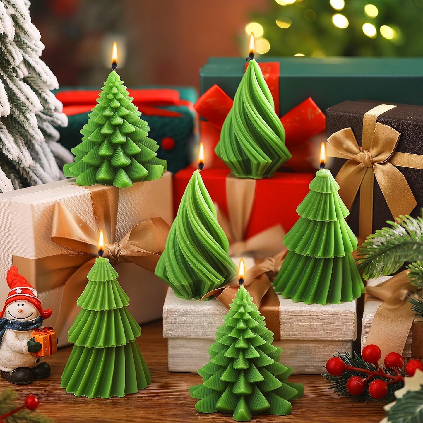 6 Pcs Christmas Tree Shaped Candles Xmas Wax Scented Candles Green Decorative Christmas Tree Gifts