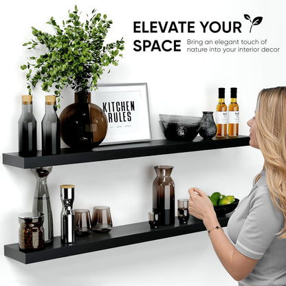 Homeforia Black Floating Shelf 48 inches, High End Solid Real Wood 48 inch Long Floating Shelves