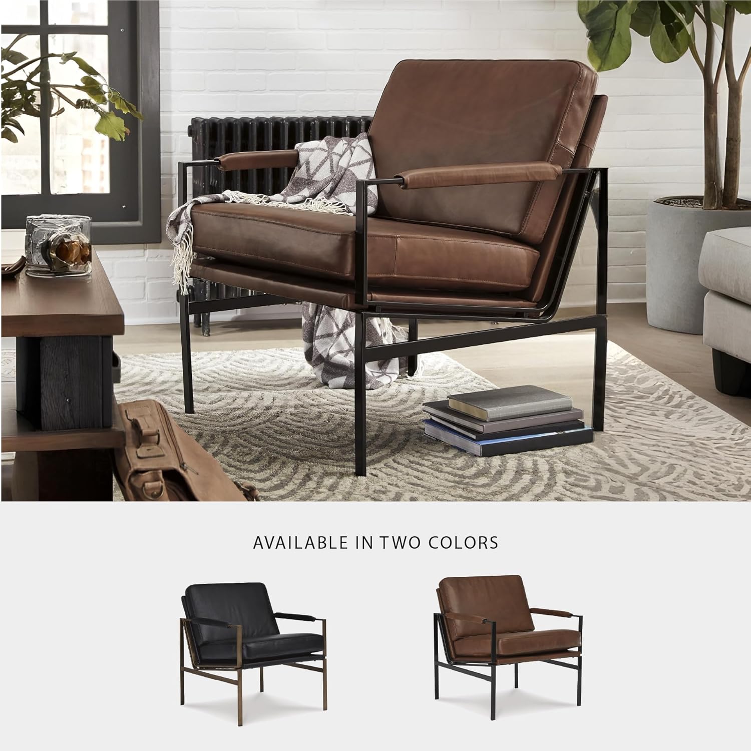 Signature Design by Ashley Puckman Mid-Century Modern Leather Accent Chair, Brown