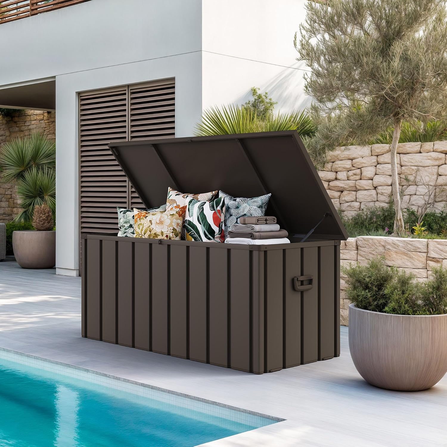PURPLE LEAF Outdoor Deck Box 100 Gallon Waterproof Lockable Storage Box Container with Lid Deck