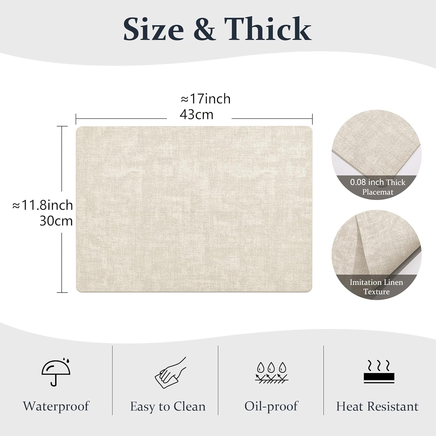 FROMHEART Faux Leather Placemats Set of 4–Waterproof,Heat/Oil Stain-Resistant PU Table