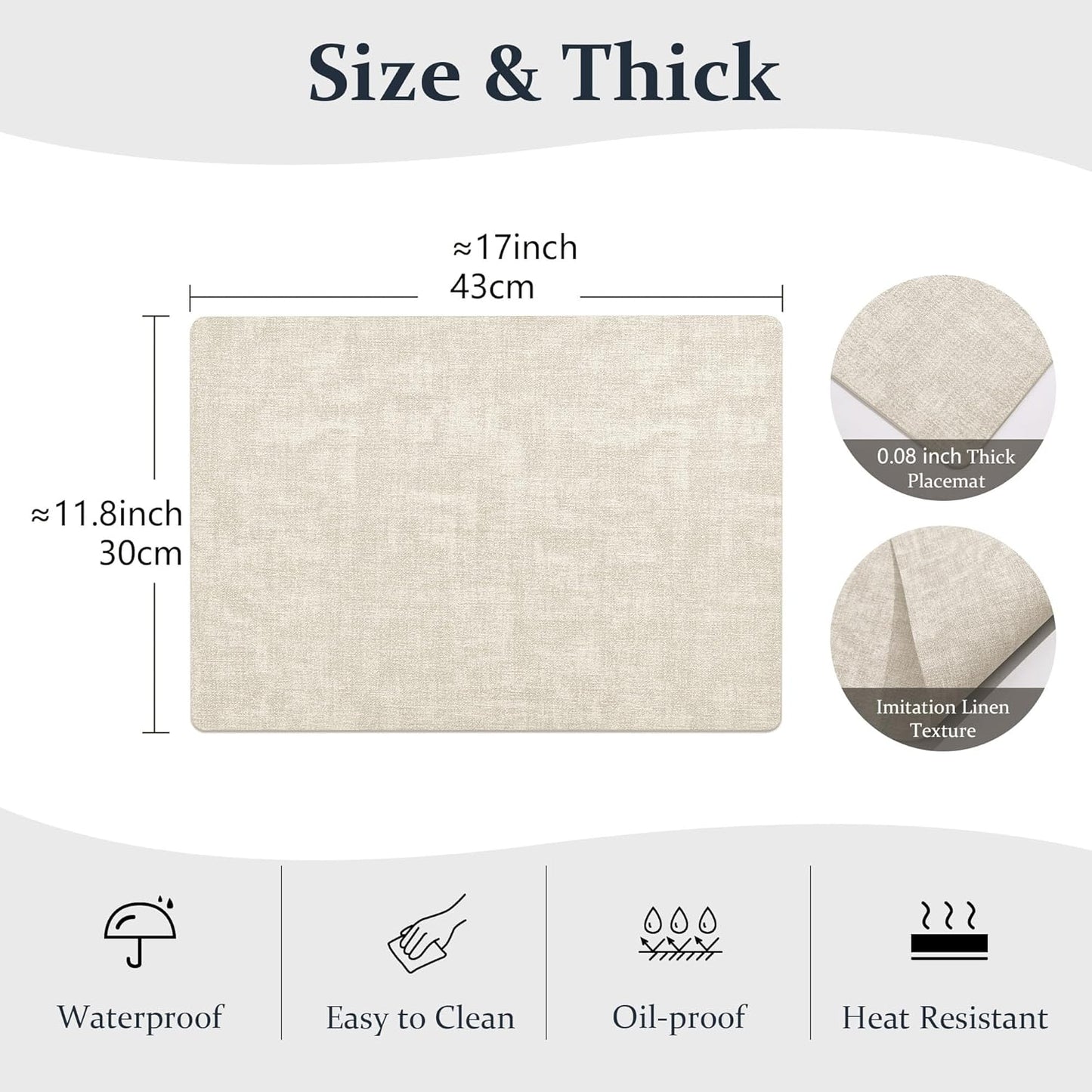 FROMHEART Faux Leather Placemats Set of 6–Waterproof,Heat/Oil Stain-Resistant PU Table