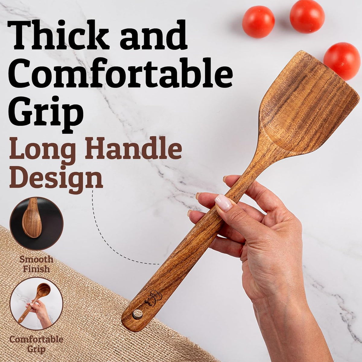 PriorityChef Premium Wooden Spoons for Cooking - 6pc with Utensil Holder, Spoon Rest and Hanging