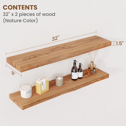 Floating Shelves for Wall Decor, Rustic Solid Elm Wood Live Edge Floating Shelves Wall Mounted
