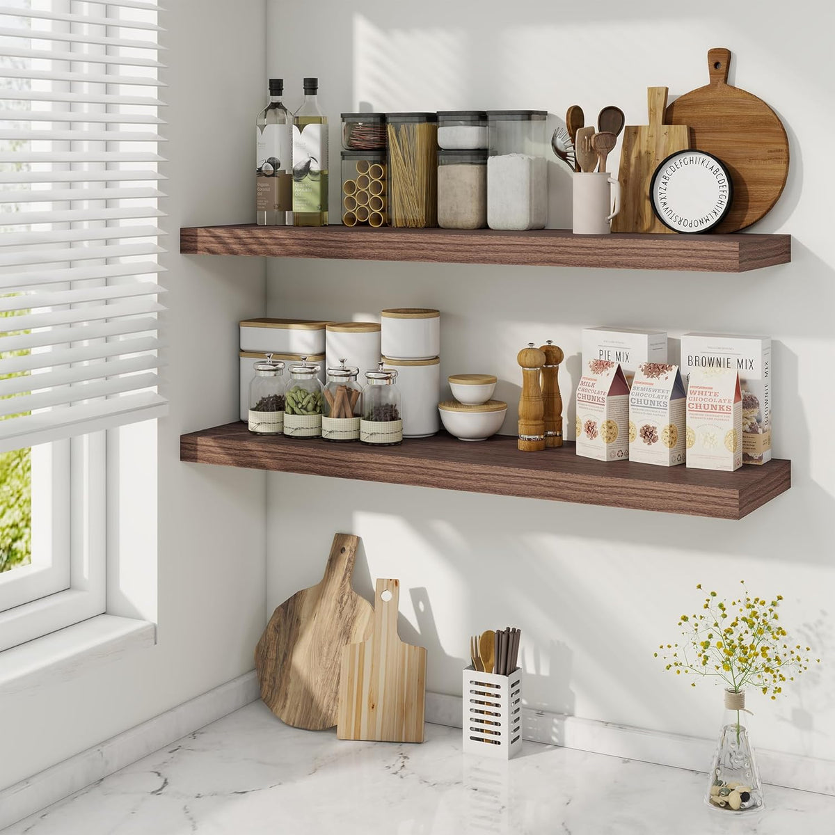 36 Inch Floating Shelves, 9.3 Inch Deep Rustic Wall Shelves - Extra Deeper Wall Mounted Storage