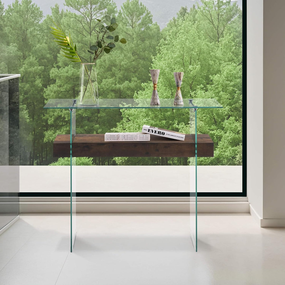 ivinta Glass Console Table with Storage, 39.4" Modern Sofa Table for Living Room, Foyer, Hallway