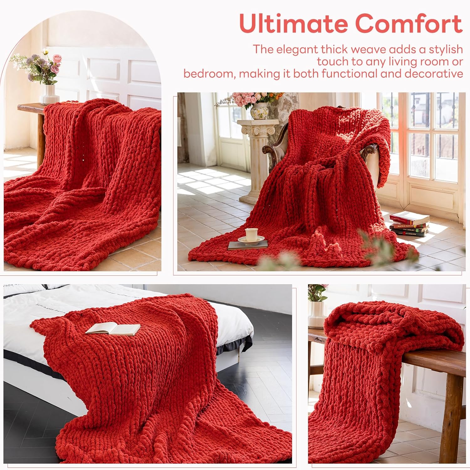 Chunky Knit Blanket - Luxury Soft Cozy Queen Size(50 * 60) Throw Blanket,100% Woven Blanket Rope