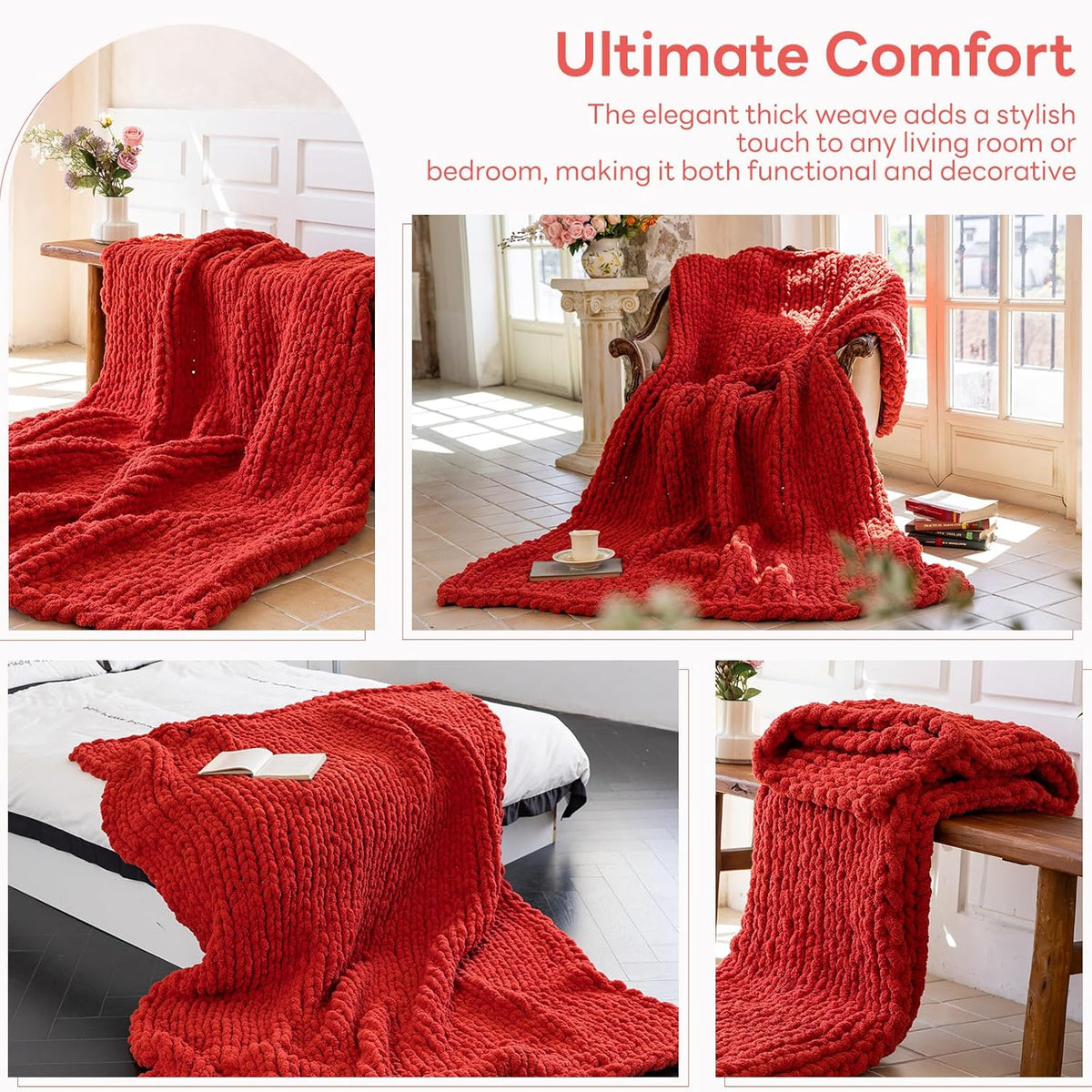 Chunky Knit Blanket - Luxury Soft Cozy 60 * 80 Throw Blanket,100% Woven Blanket Rope Knot Throw