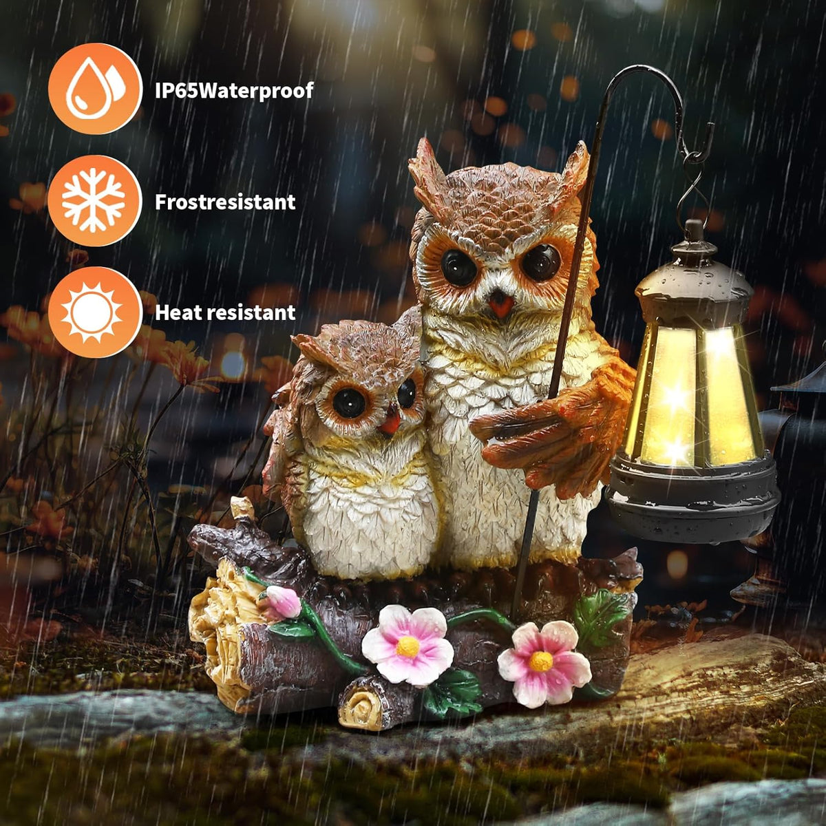 Json Garden Owls Statue with Solar LED Lantern, Loving Owls Family Embrace, Gifts for Mom Yard Art