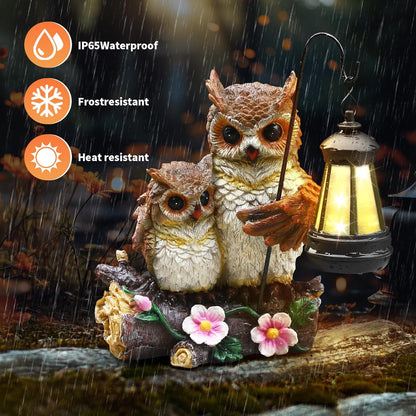 Json Garden Owls Statue with Solar LED Lantern, Loving Owls Family Embrace, Gifts for Mom Yard Art