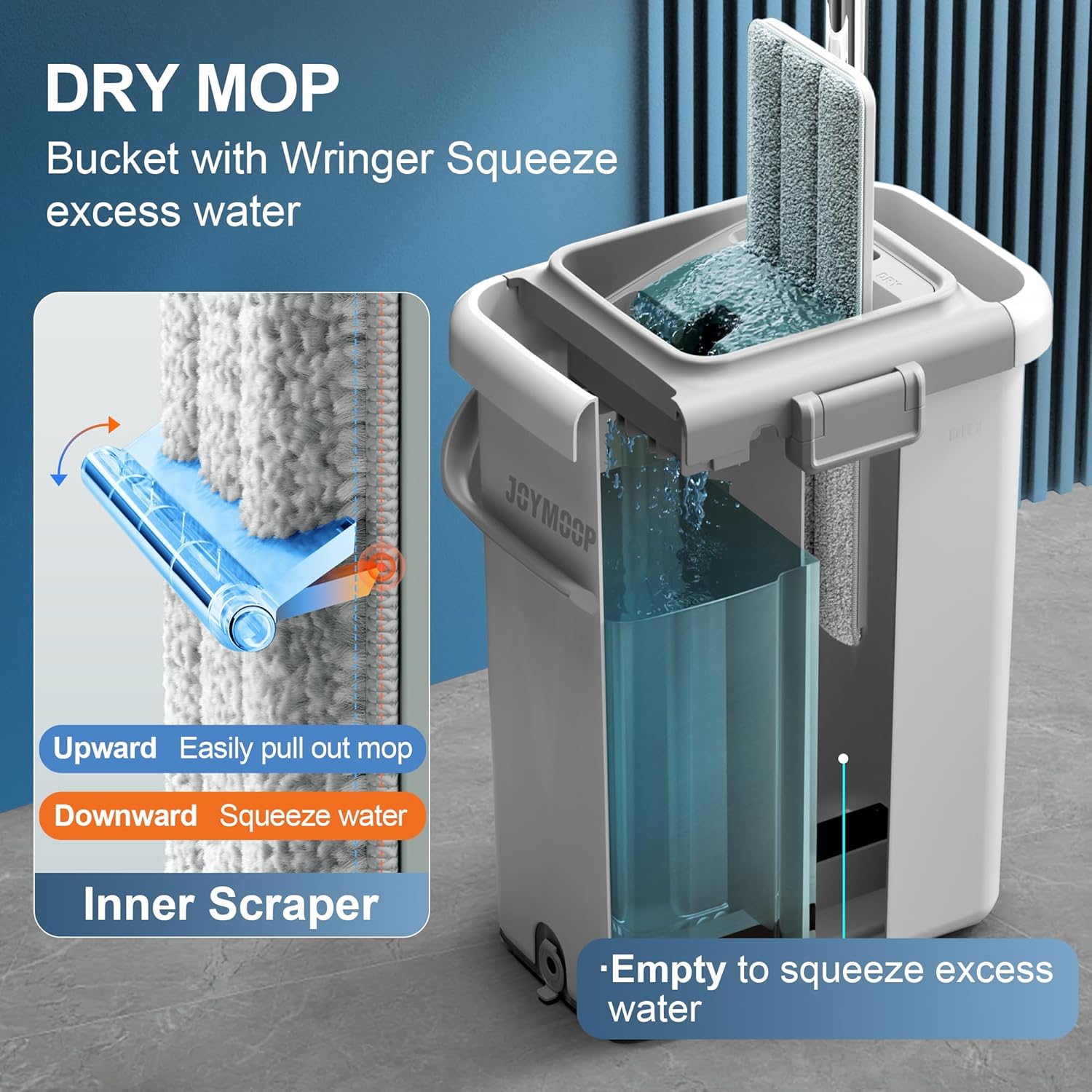 JOYMOOP Mop and Bucket with Wringer Set, Flat Squeeze Mop with Bucket (X-Large), Dust Mop for Wall