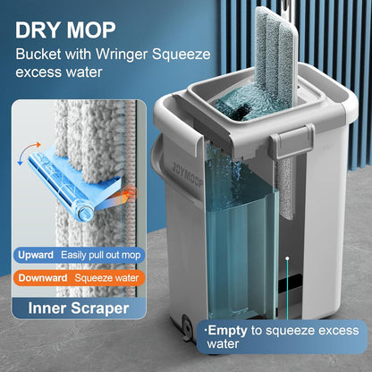 JOYMOOP Mop and Bucket with Wringer Set, Flat Squeeze Mop with Bucket (X-Large), Dust Mop for Wall