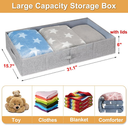 punemi Under Bed Storage Containers, 3 Pcs Large Blanket Clothes Storage Bag, Long Flat Firm Sides