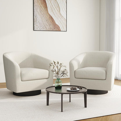 Swivel Barrel Accent Chair, Modern Round Linen Arm Chair for Living Room, Bedroom, Comfy Club