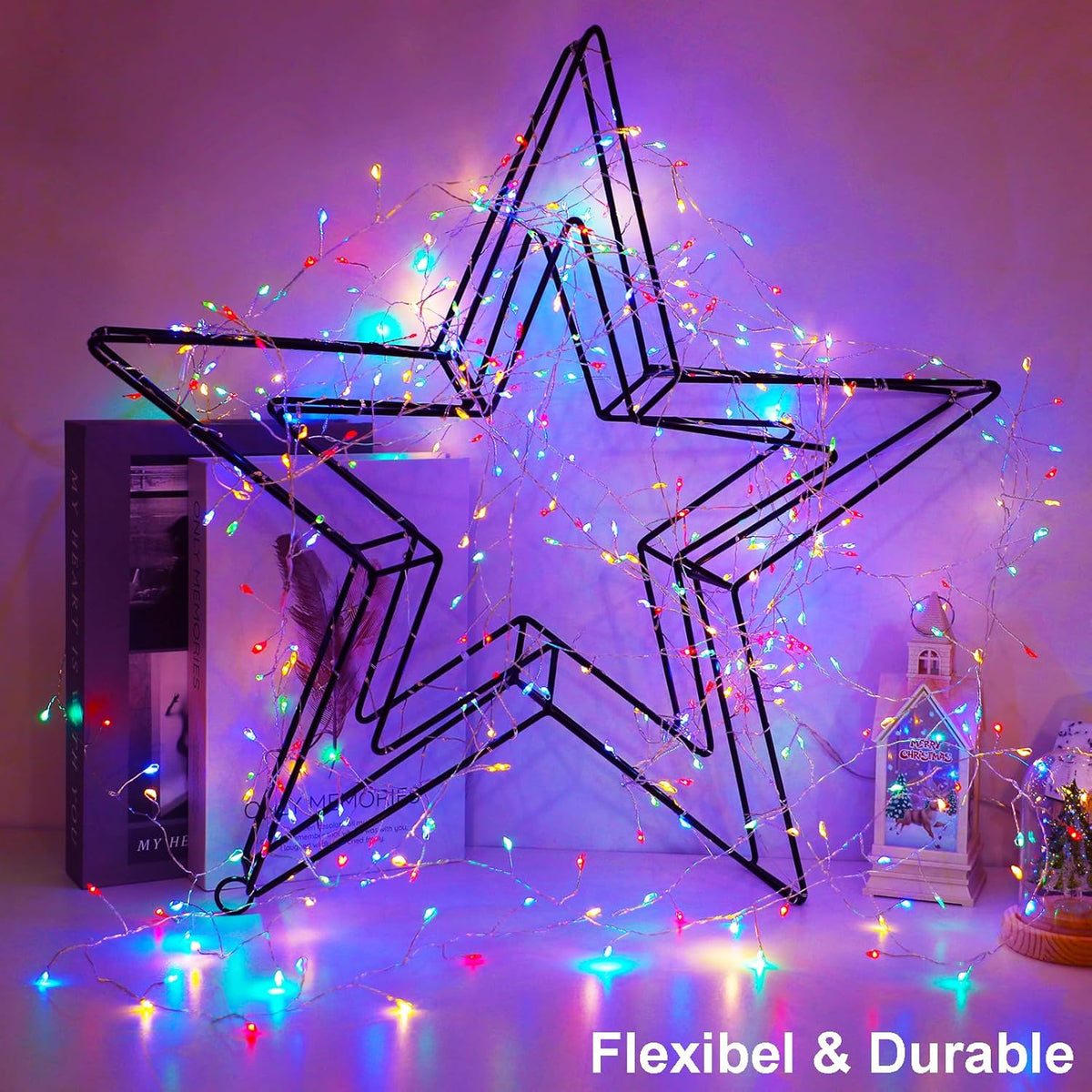 2 Pack Cluster Fairy Lights Battery Operated, Total 20Ft 400LED Christmas String Lights with Timer