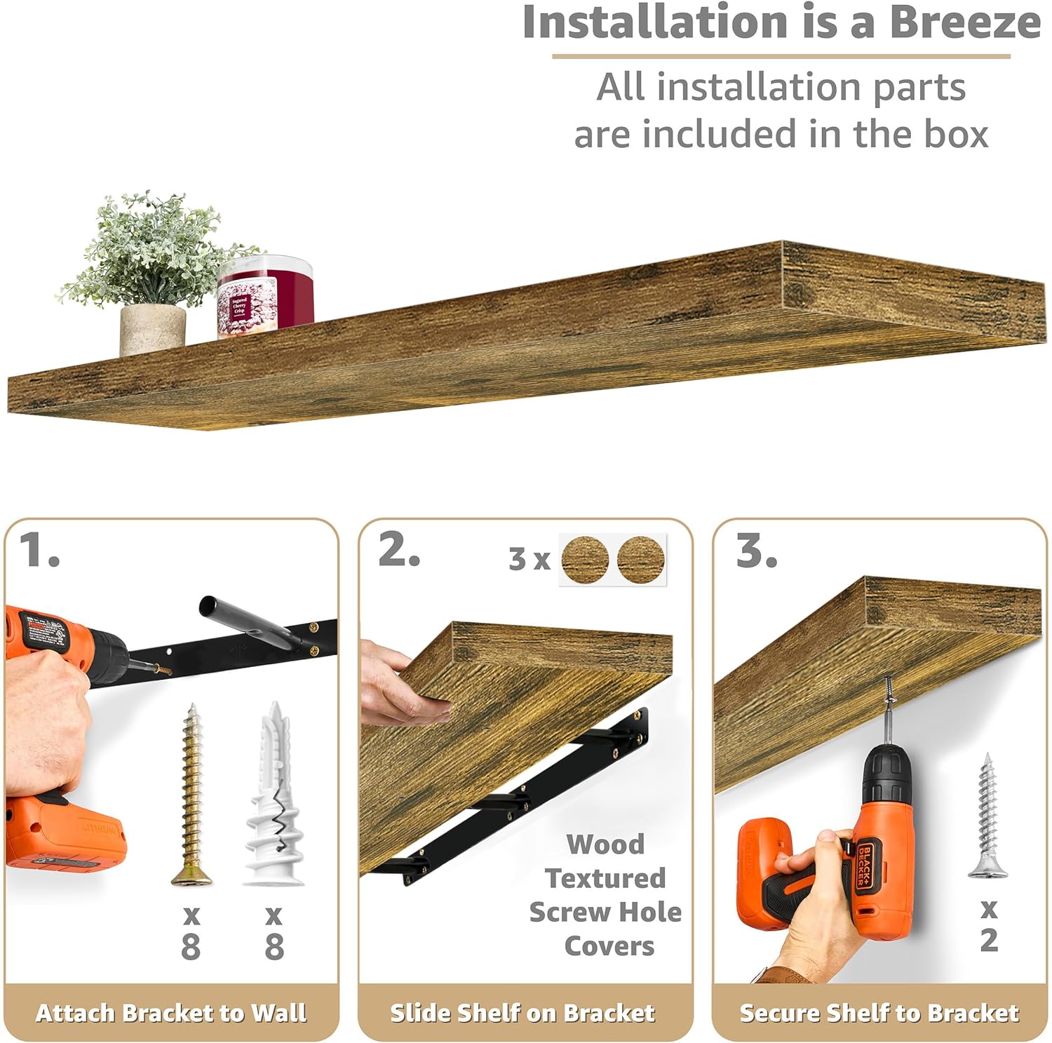 Sorbus Floating Shelves for Wall - 48 Inch Long Bathroom Shelves, Wall Decor for Bedroom, Kitchen