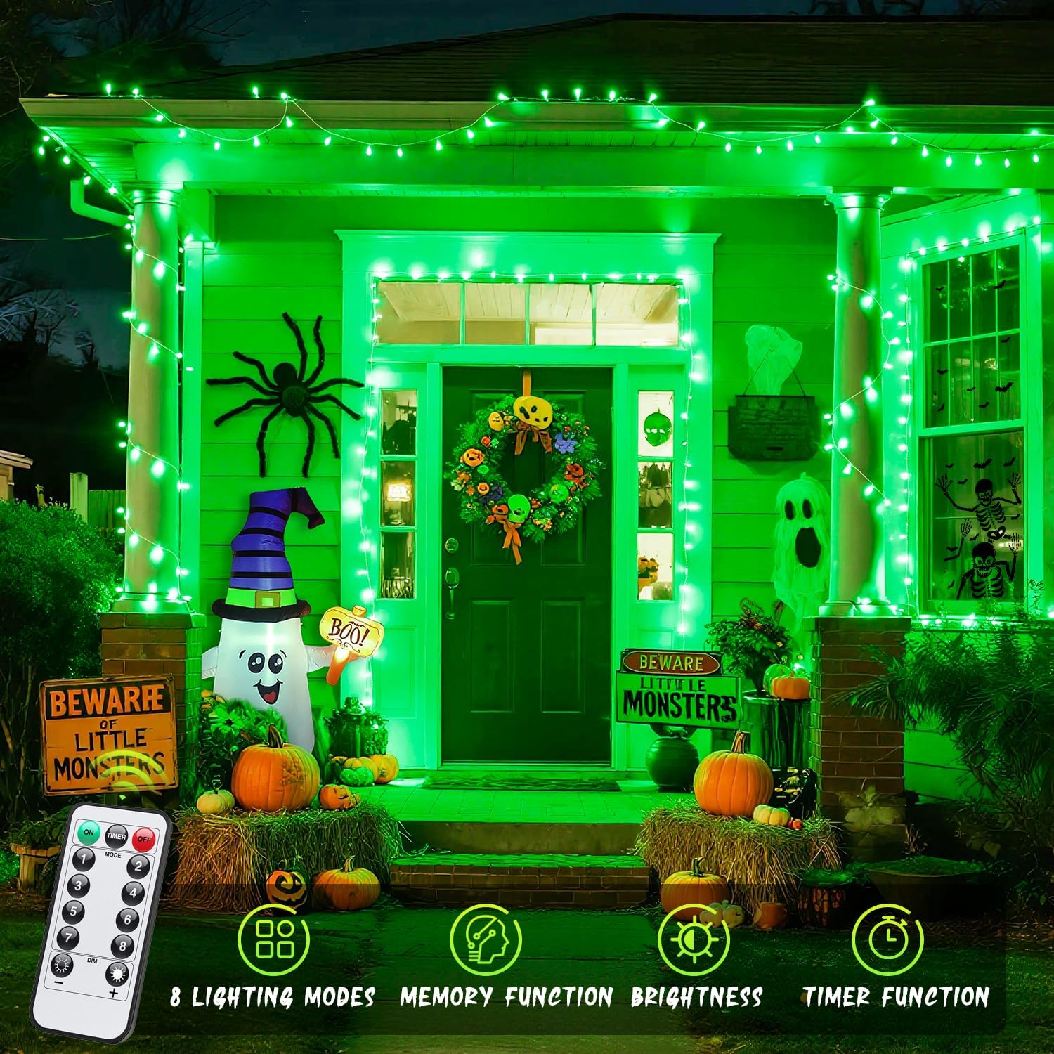 JMEXSUSS 100 LED Green Lights for Halloween Decorations, 33ft Halloween Lights Battery Operated