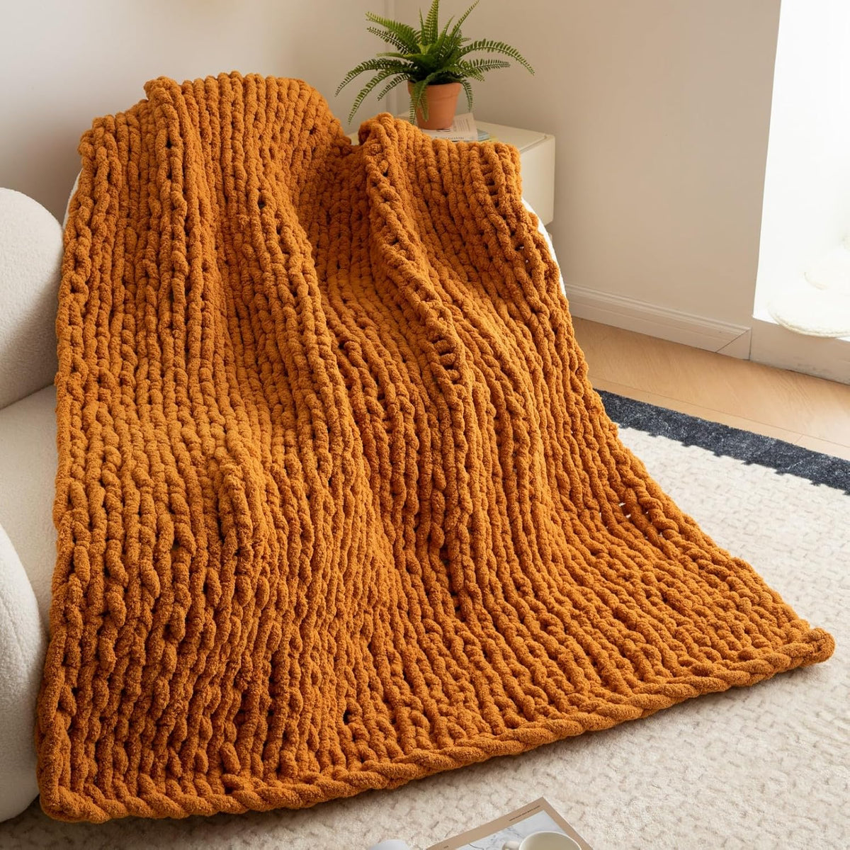 WESHIONGOO Chunky Knit Blanket Throw 50"×60" Knitted Throw Blankets for Couch Bed Fall Throw