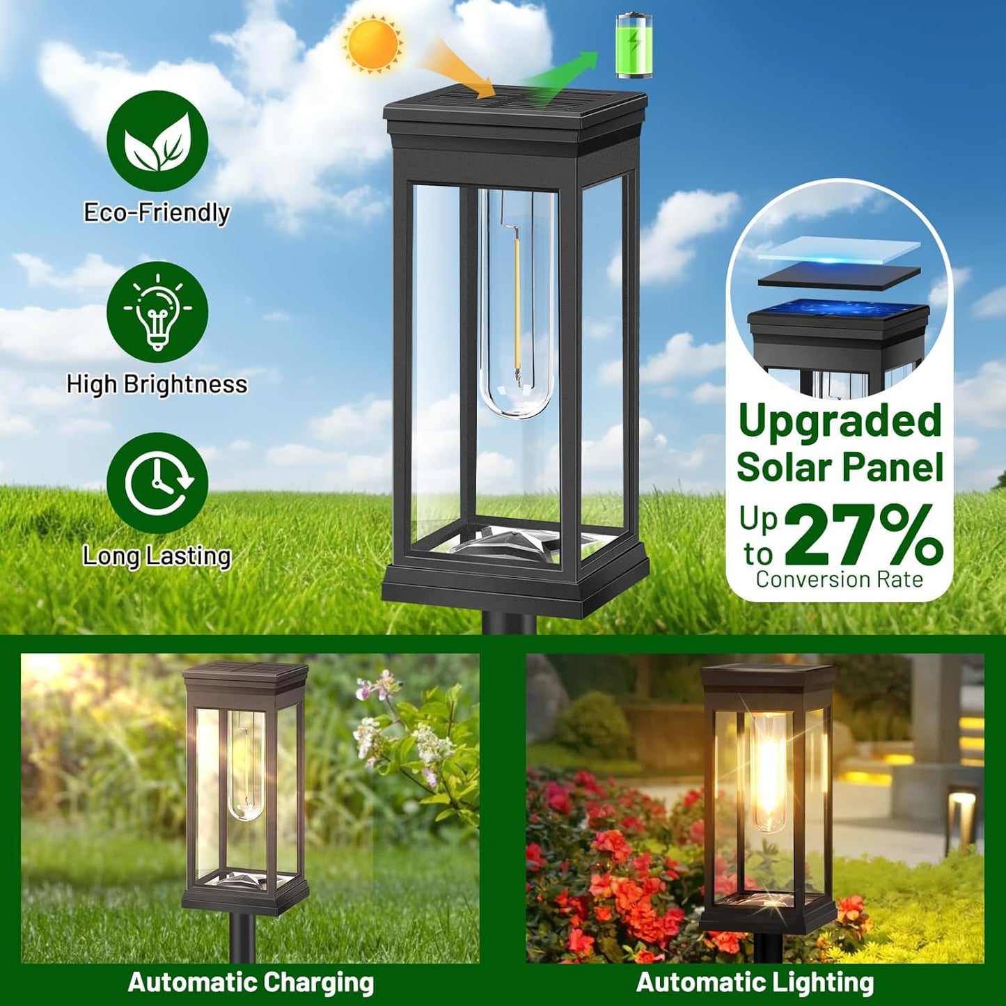 BesLowe 【Upgraded】 Solar Pathway Lights Outdoor, 6-Pack Large LED Solar Light Outdoor Waterproof