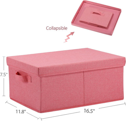 HOONEX Linen Foldable Storage Bins with Lids, 2 Pack, Storage Boxes with Carrying Handles and