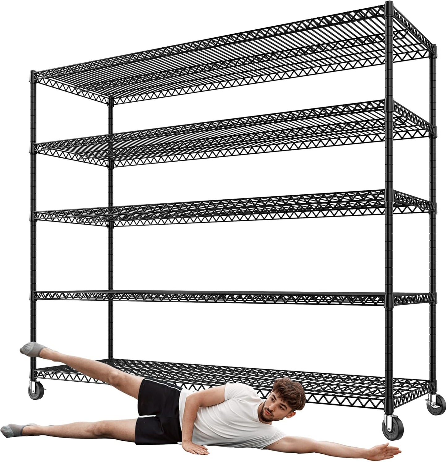 REIBII 73" H Storage Shelves Wire Shelving with Wheels 3200 lbs Heavy Duty Steel Metal Shelving