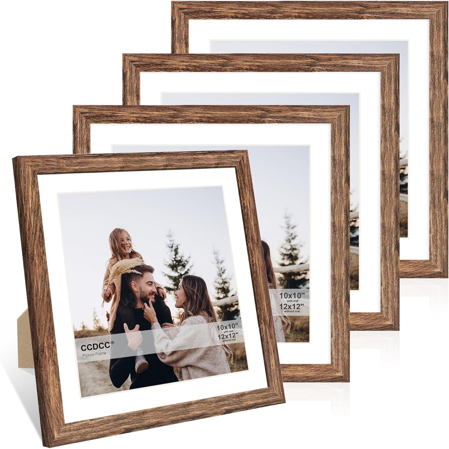12x12 Picture Frame Set of 4, 12 x 12 Wood Photo Frames with Mat for 10x10 or 30x30cm Diamond