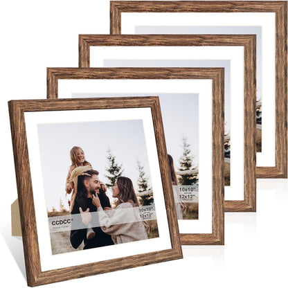 12x12 Picture Frame Set of 4, 12 x 12 Wood Photo Frames with Mat for 10x10 or 30x30cm Diamond
