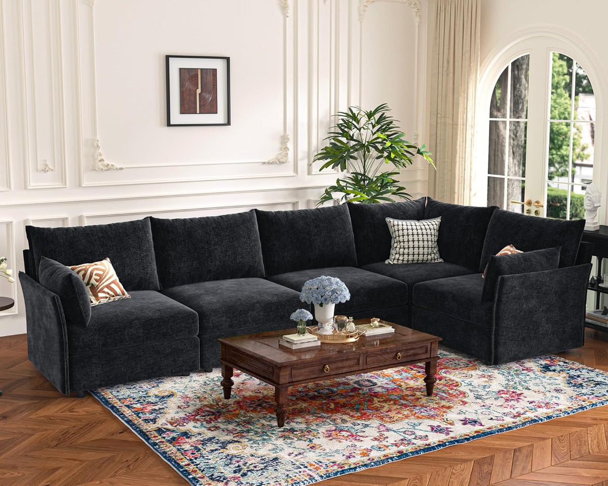 135.5" Oversized Modular Sectional Sofa, L Shaped Convertible Couch with Movable Ottoman, 5 Seat