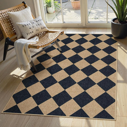 Lahome Checkered Easy Jute 3x5 Outdoor Patio Rug, Washable Rugs for Entryway Diamond Indoor Outdoor