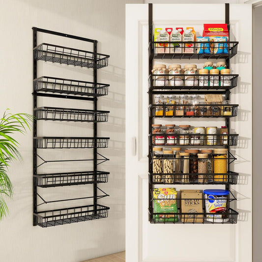 Over The Door Pantry Organizer, Pantry Storage and Organization, 6-Tier Adjustable Hanging Baskets