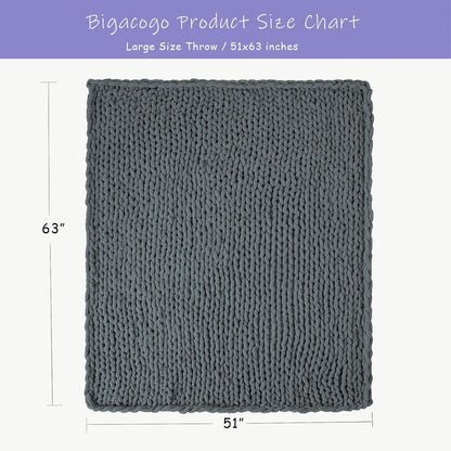 Bigacogo Chunky Knit Throw Blanket for Couch, 51x63 inches, 100% Hand Knitted with Thick Jumbo