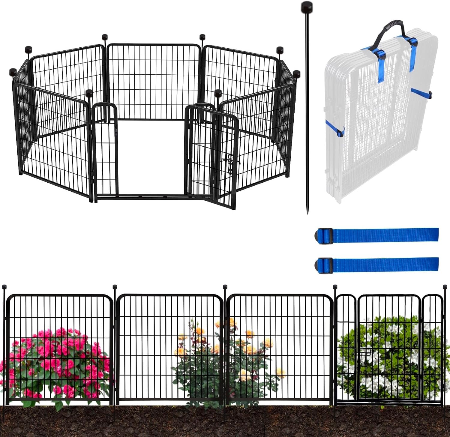 ADAVIN Garden Fencing 36 Inch High, Low Threshold Door, 10 Panels Total 22.1 Ft(L), Dog Fence