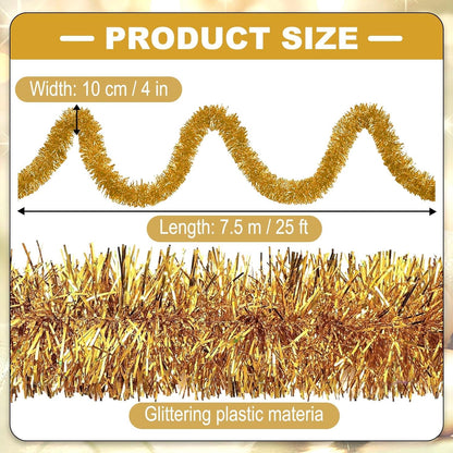 25 Feet Christmas Tinsel Garland, Metallic Twist Wall Hanging Backdrop for Parade Floats, Christmas