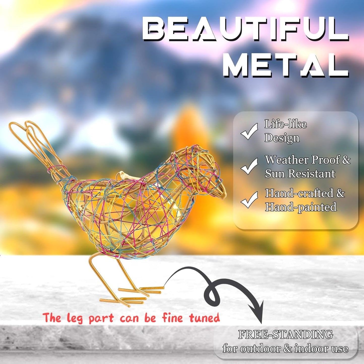 Modern Table Decor Set of 3 - Handmade Metal Bird Sculptures with Colorful Wire Weaving, Multi-Pose