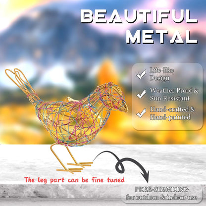 Modern Table Decor Set of 3 - Handmade Metal Bird Sculptures with Colorful Wire Weaving, Multi-Pose