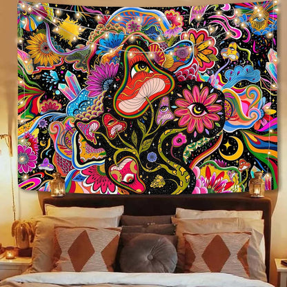 Lunerfex Mushroom Tapestry Pink Flowers Tapestry for Bedroom Aesthetic Tapestries Cute Floral