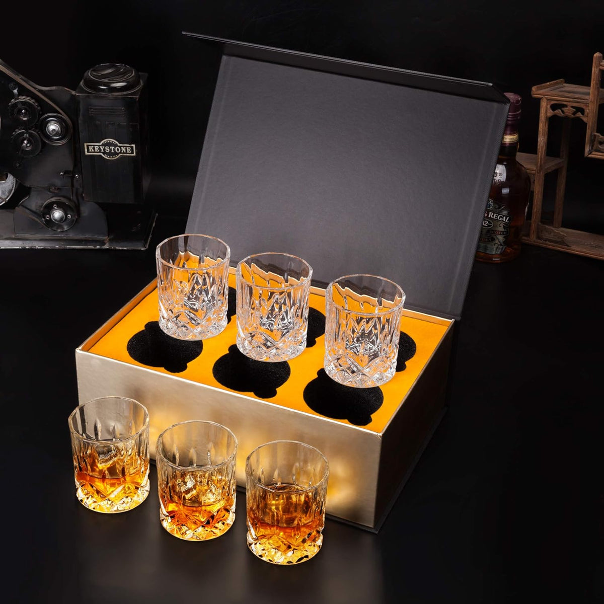 KANARS Whiskey Glasses Set of 6 with Elegant Gift Box,10 Oz Premium Old Fashioned Crystal Glass