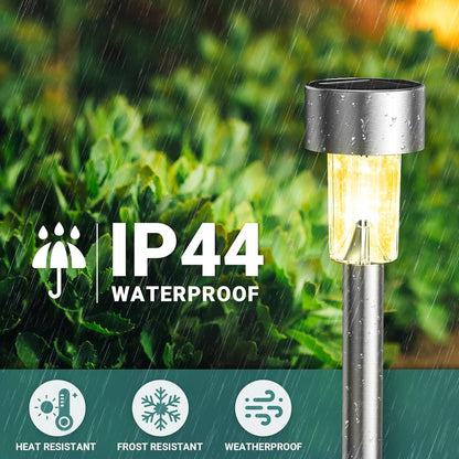 GIGALUMI Solar Lights Outdoor Waterproof, 12 Pack, Stainless Steel LED Solar Garden Lights for