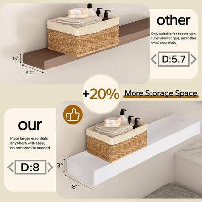 Floating Shelves 3 inch Thick for Wall Set of 2,Solid Pine Wood Wall Mount Shelf for Kitchen Living