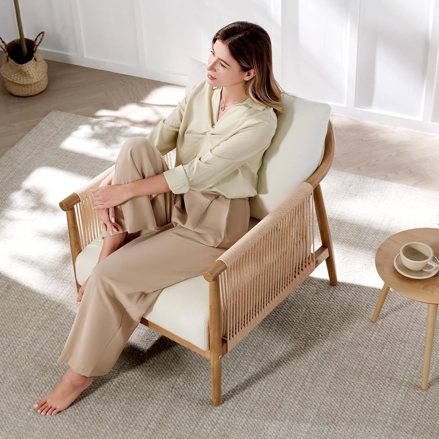 CHITA Braid Armchair Set of 2, Modern Accent Chair for Living Room, Cream