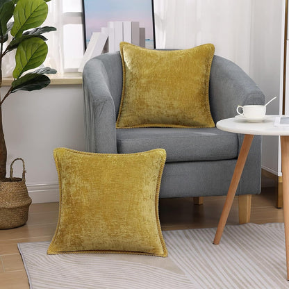 decorUhome Chenille Soft Throw Pillow Covers 20x20 Set of 2, Farmhouse Velvet Neutral Decorative