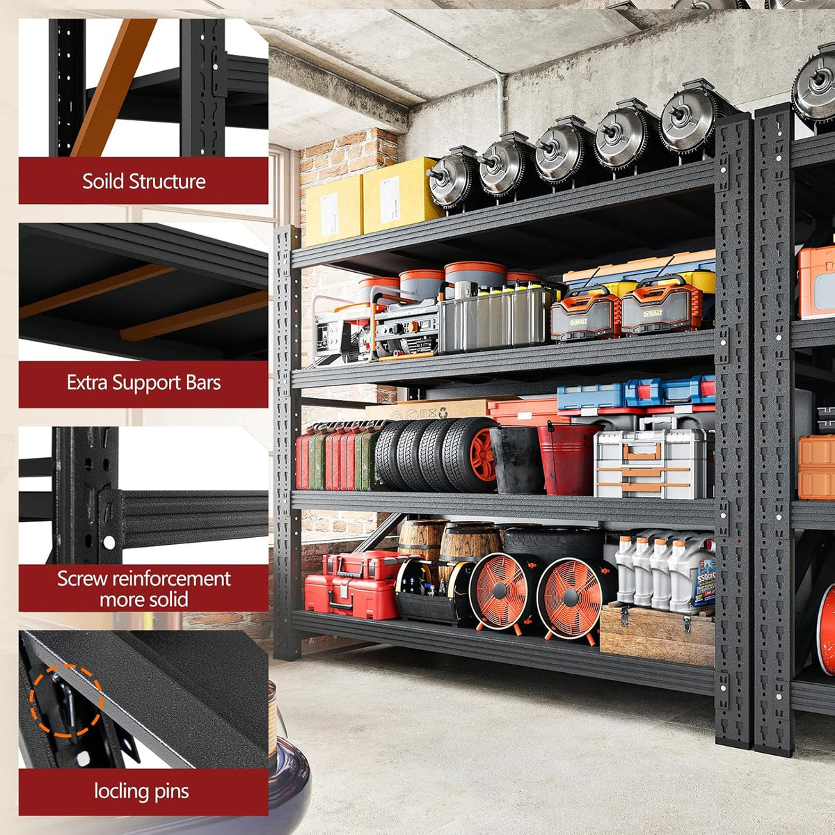 3000LBS Storage Shelves,48" W Garage Shelving Heavy Duty Metal Adjustable Garage Shelves, Shelving