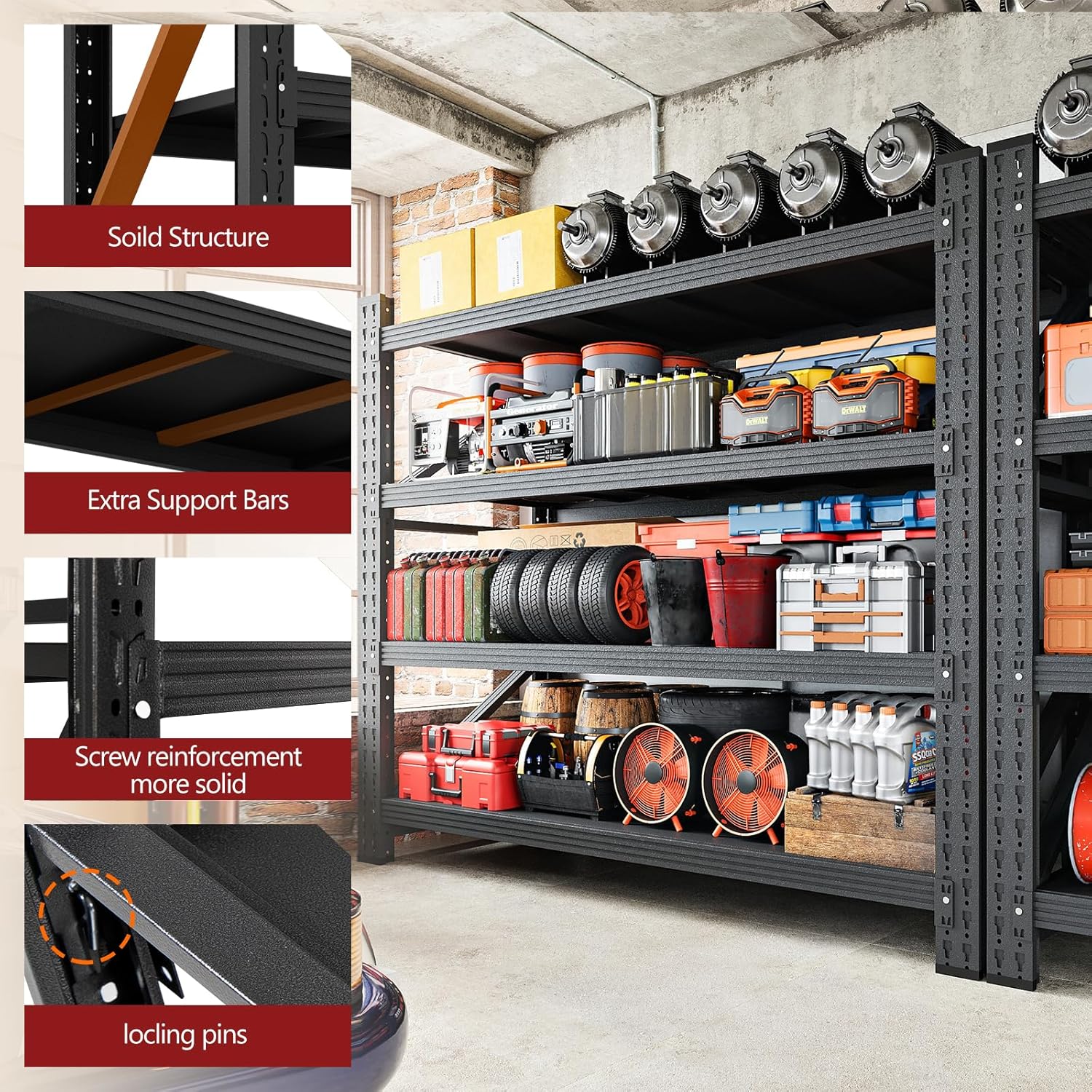 3000LBS Storage Shelves,48" W Garage Shelving Heavy Duty Metal Adjustable Garage Shelves, Shelving