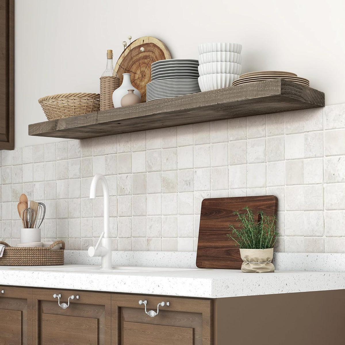 Solid Reclaimed Wood Floating Shelf 48inches Width and 8 inches Depth, Rustic Reclaimed Barnwood